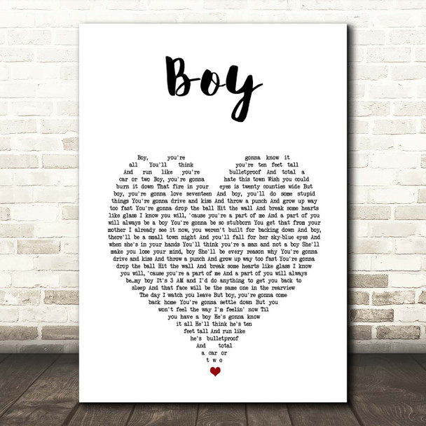 Lee Brice Boy White Heart Song Lyric Print