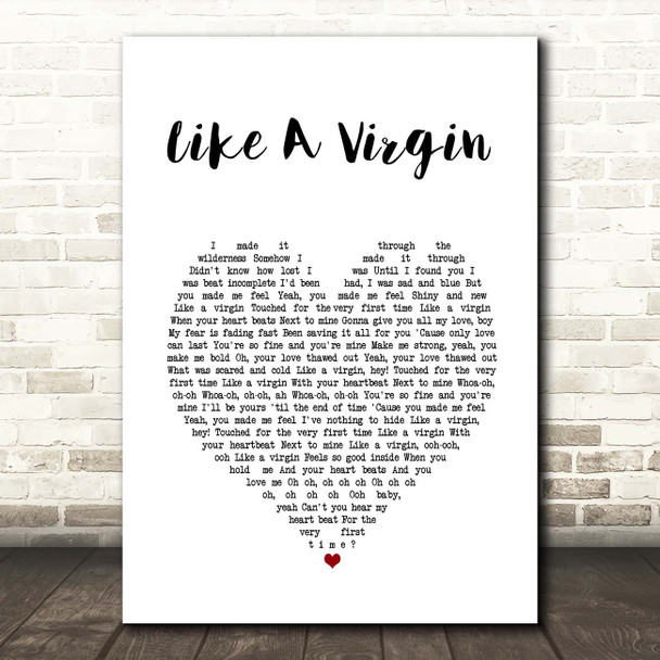 Madonna Like A Virgin White Heart Song Lyric Print