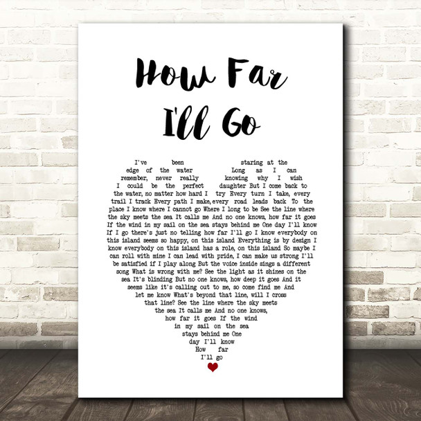 Auli'i Cravalho How Far I'll Go White Heart Song Lyric Print