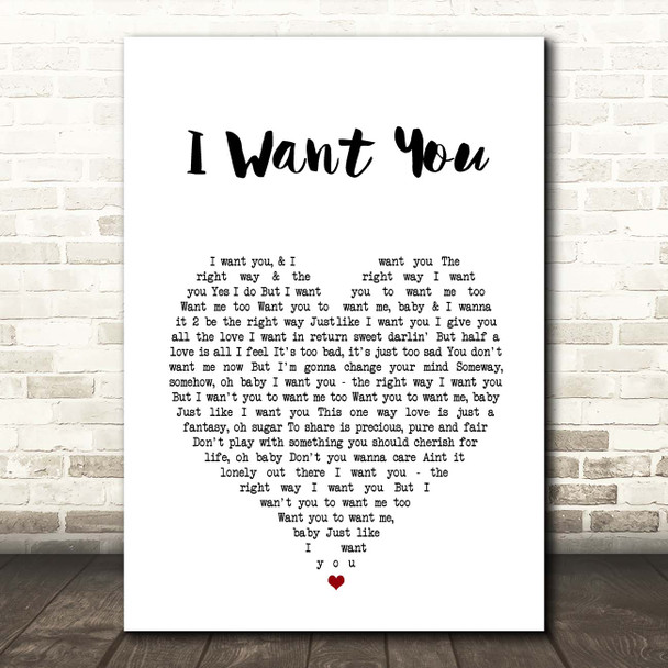 Marvin Gaye I Want You White Heart Song Lyric Print