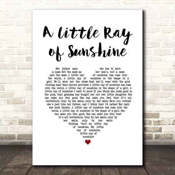 Axiom A Little Ray of Sunshine White Heart Song Lyric Print