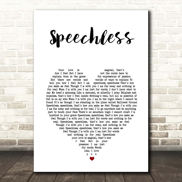 Michael Jackson Speechless White Heart Song Lyric Print