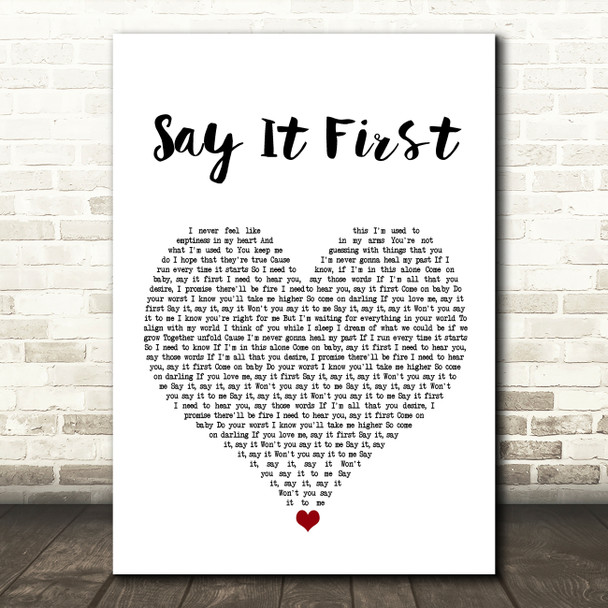Sam Smith Say It First White Heart Song Lyric Wall Art Print