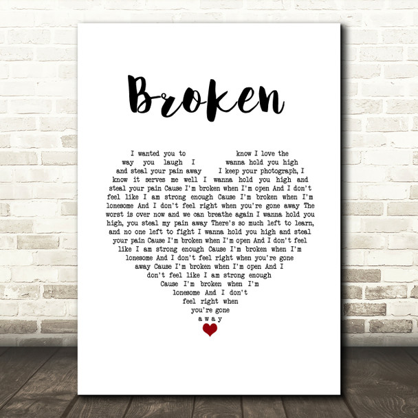 Seether Broken White Heart Song Lyric Wall Art Print