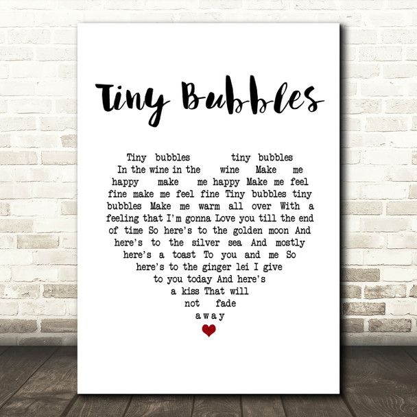 Sidney Devine Tiny Bubbles White Heart Song Lyric Wall Art Print