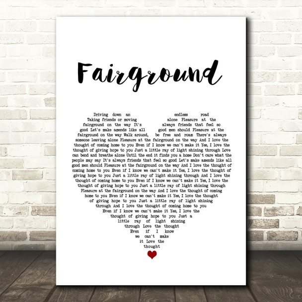 Simply Red Fairground White Heart Song Lyric Wall Art Print