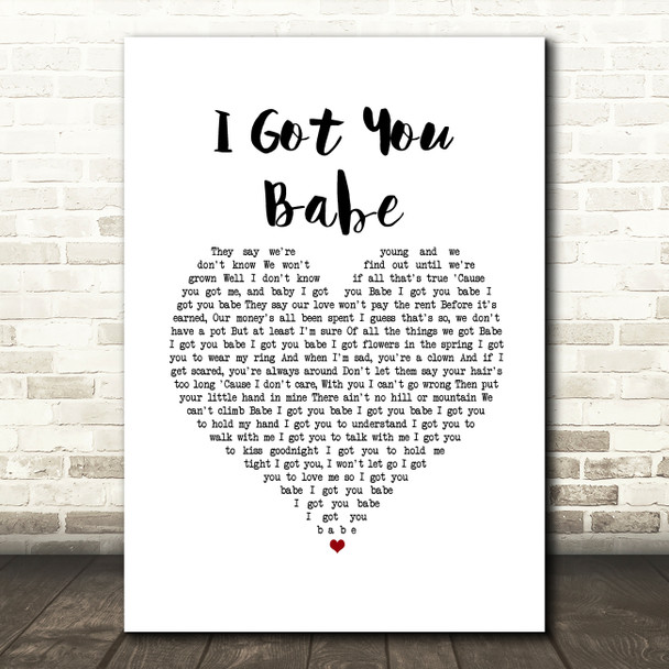 Sonny & Cher I Got You Babe White Heart Song Lyric Wall Art Print