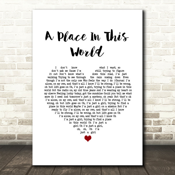 Taylor Swift A Place In This World White Heart Song Lyric Wall Art Print