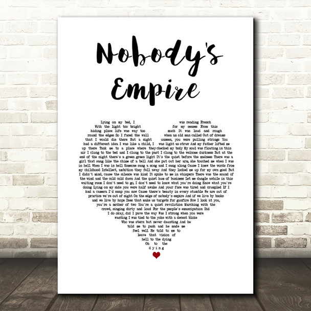 Belle & Sebastian Nobody's Empire White Heart Song Lyric Wall Art Print