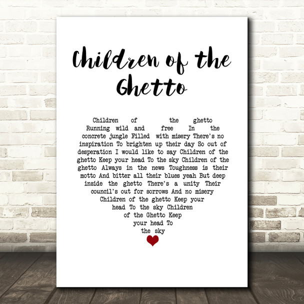 The Real Thing Children of the Ghetto White Heart Song Lyric Wall Art Print