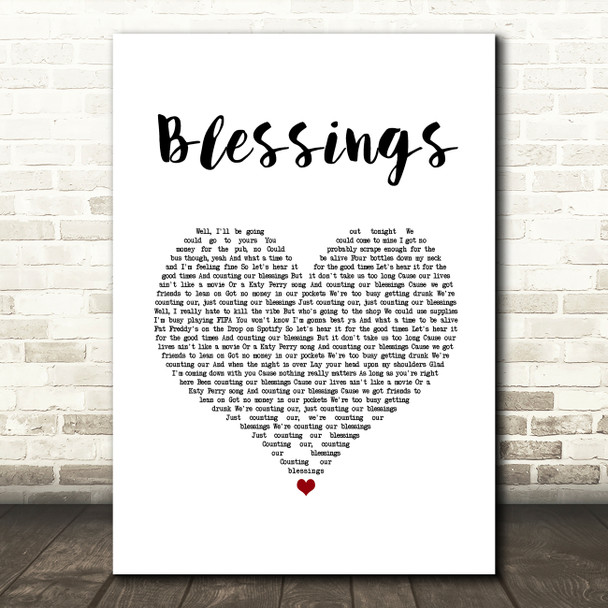 Tom Walker Blessings White Heart Song Lyric Wall Art Print