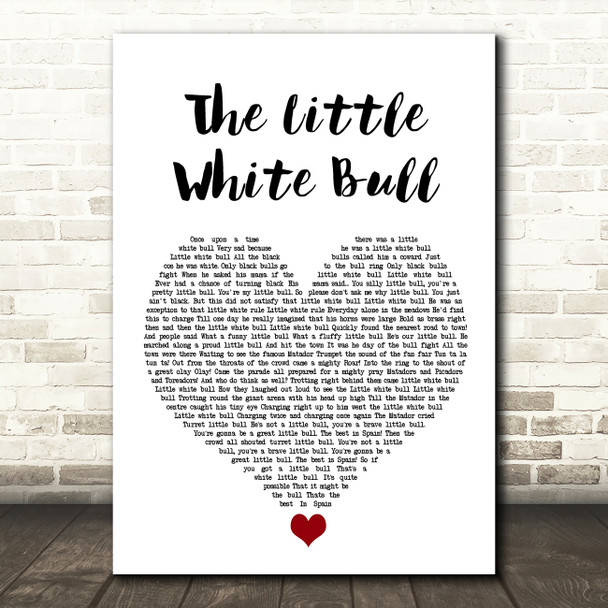 Tommy Steele The Little White Bull White Heart Song Lyric Wall Art Print