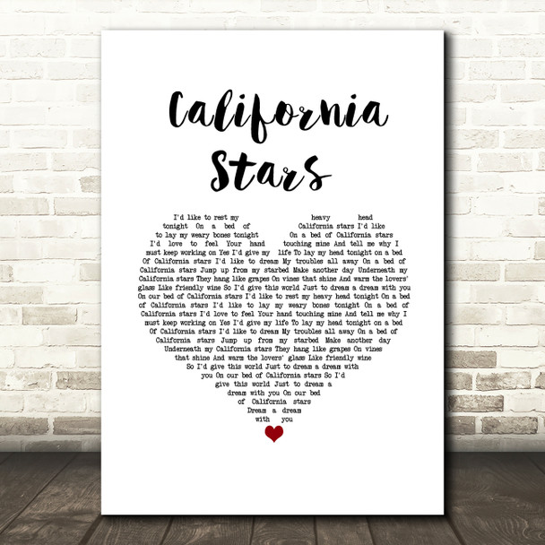 Wilco California Stars White Heart Song Lyric Wall Art Print