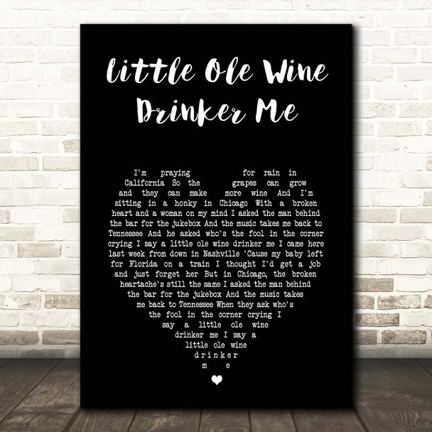 Dean Martin Little Ole Wine Drinker Me Black Heart Song Lyric Print