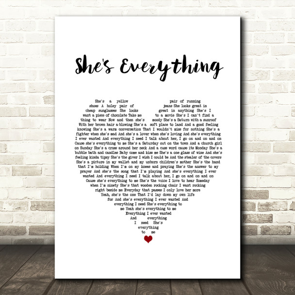 Brad Paisley She's Everything White Heart Song Lyric Wall Art Print