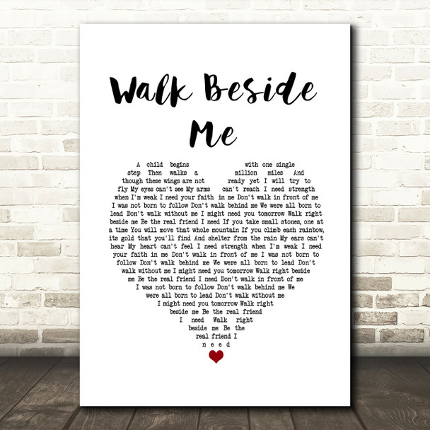 Celtic Woman Walk Beside Me White Heart Song Lyric Wall Art Print