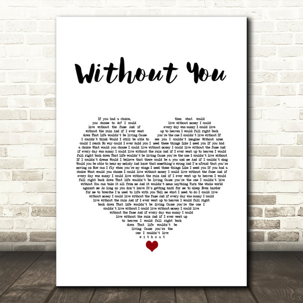 Chris Brown Without You White Heart Song Lyric Wall Art Print