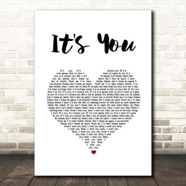 Ali Gatie It's You White Heart Song Lyric Wall Art Print
