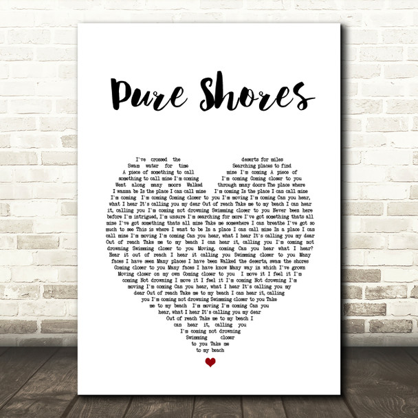 All Saints Pure Shores White Heart Song Lyric Wall Art Print