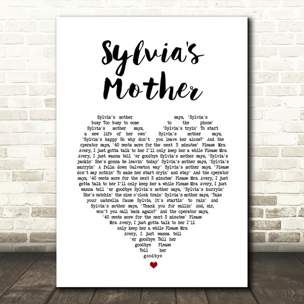 Dr. Hook Sylvia's Mother White Heart Song Lyric Wall Art Print