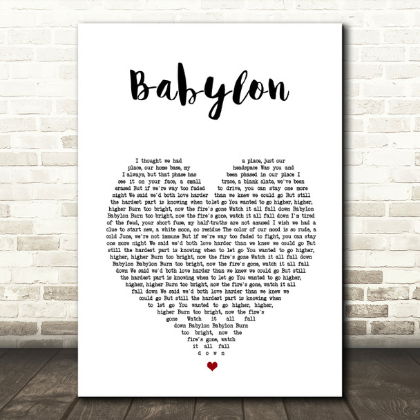 5 Seconds Of Summer Babylon White Heart Song Lyric Wall Art Print