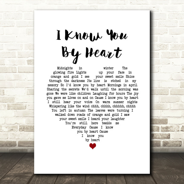 Eva Cassidy I Know You By Heart White Heart Song Lyric Wall Art Print
