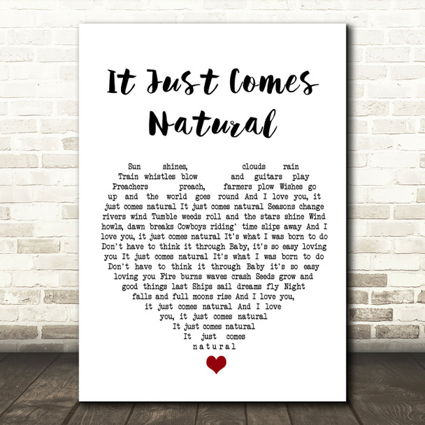 George Strait It Just Comes Natural White Heart Song Lyric Wall Art Print