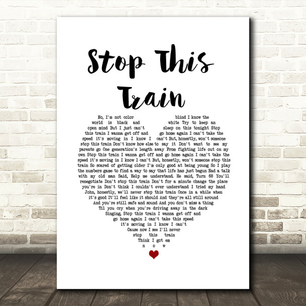 John Mayer Stop This Train White Heart Song Lyric Wall Art Print