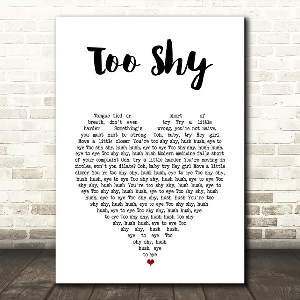 Kjagooggoo Too Shy White Heart Song Lyric Wall Art Print