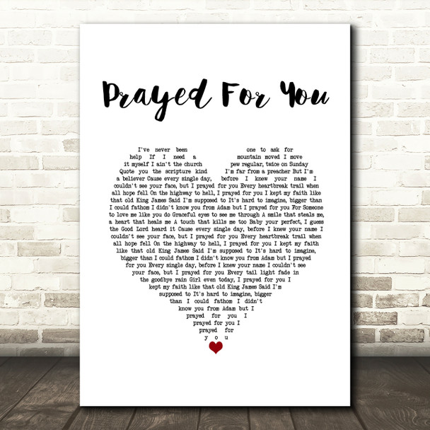 Matt Stell Prayed For You White Heart Song Lyric Print  - SLPTHT8682