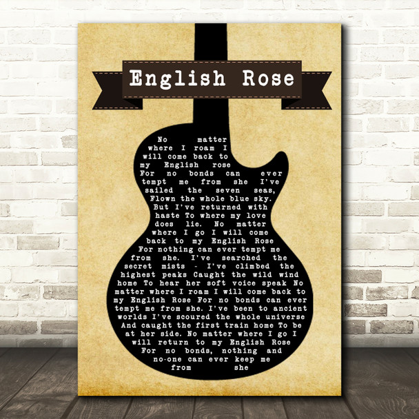 Paul Weller English Rose Black Guitar Song Lyric Print  - SLPTBLKGT5093