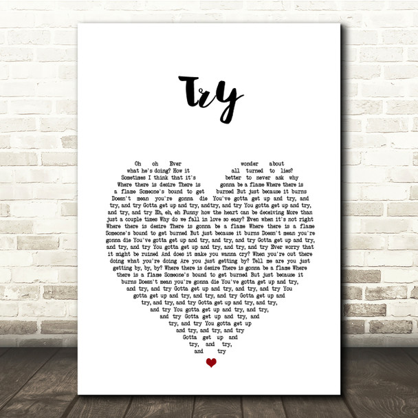 Pink Try White Heart Song Lyric Print  - SLPTHT6792