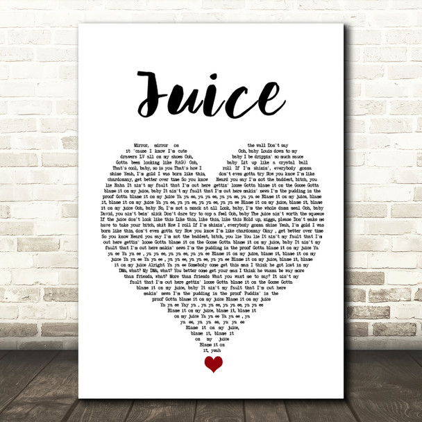 Lizzo Juice White Heart Song Lyric Wall Art Print