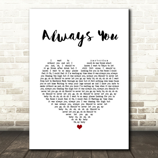 Louis Tomlinson Always You White Heart Song Lyric Wall Art Print