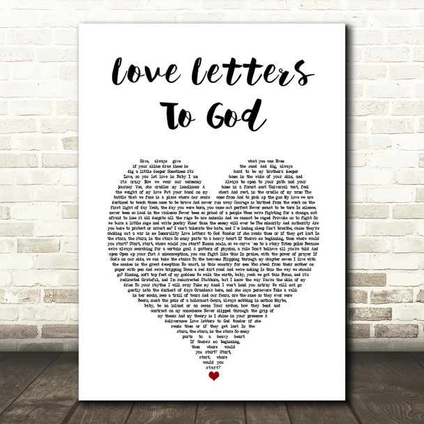 Nahko And Medicine For The People Love Letters To God White Heart Song Lyric Wall Art Print