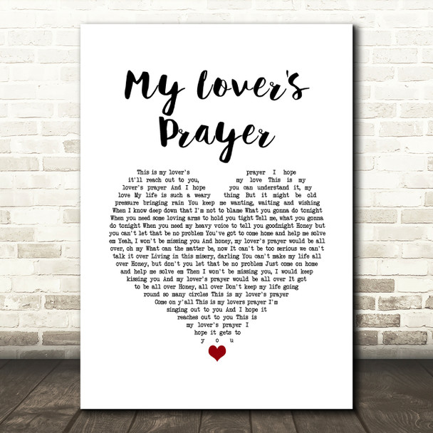 Otis Redding My Lover's Prayer White Heart Song Lyric Wall Art Print