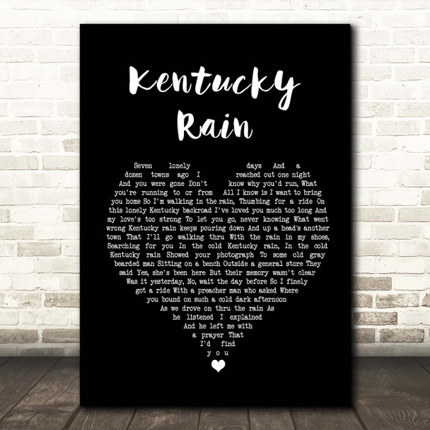 Elvis Presley Kentucky Rain Black Heart Song Lyric Print