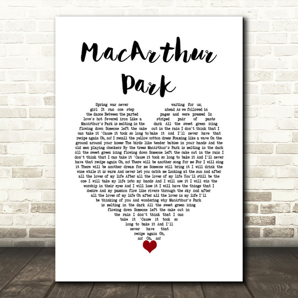 Richard Harris MacArthur Park White Heart Song Lyric Wall Art Print