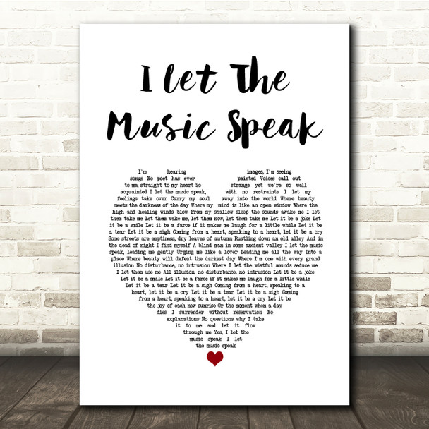 ABBA I Let The Music Speak White Heart Song Lyric Quote Music Print