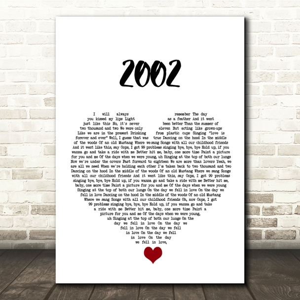 Anne-Marie 2002 White Heart Song Lyric Quote Music Print