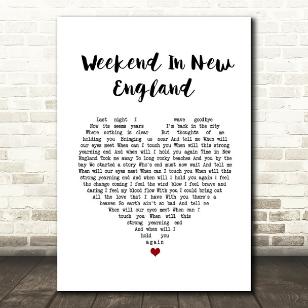 Barry Manilow Weekend In New England White Heart Song Lyric Quote Music Print