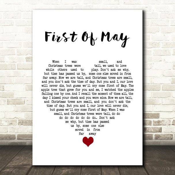 Bee Gees First Of May White Heart Song Lyric Quote Music Print