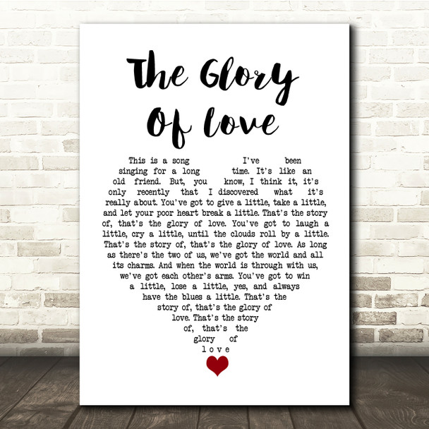 Bette Midler The Glory Of Love White Heart Song Lyric Quote Music Print