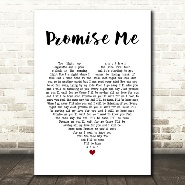 Beverley Craven Promise Me White Heart Song Lyric Quote Music Print