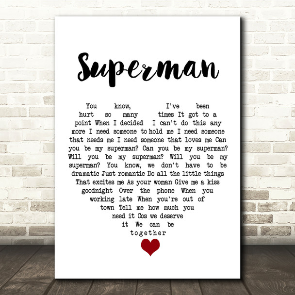 Black Coffee Superman White Heart Song Lyric Quote Music Print