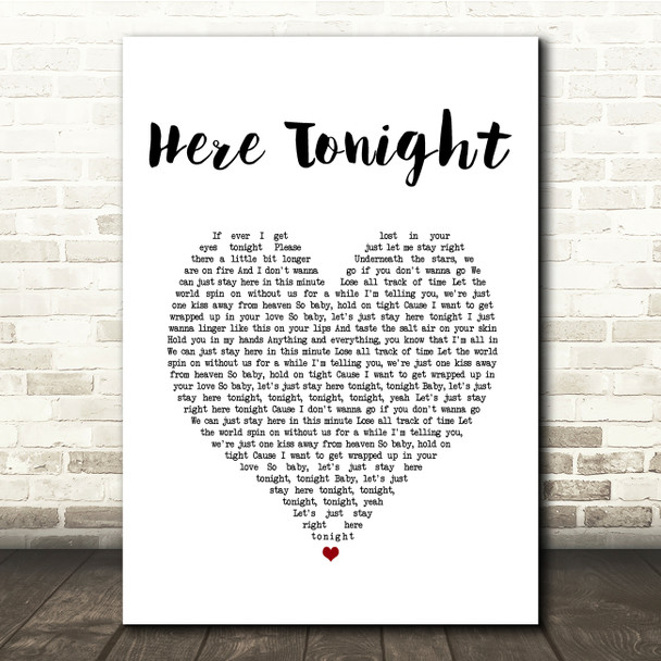 Brett Young Here Tonight White Heart Song Lyric Quote Music Poster Print