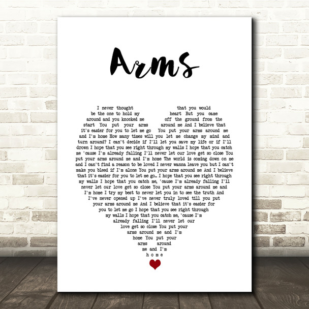 Christina Perri Arms White Heart Song Lyric Quote Music Print