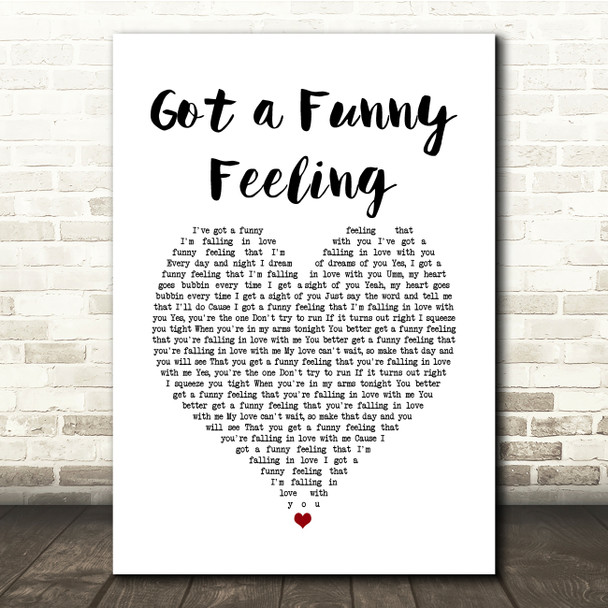 Cliff Richard Got a Funny Feeling White Heart Song Lyric Quote Music Print