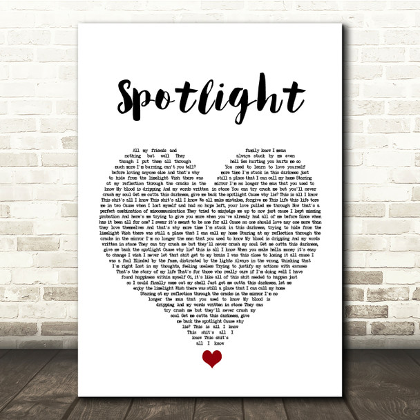 Dappy Spotlight White Heart Song Lyric Quote Music Print