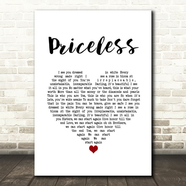 for KING & COUNTRY Priceless White Heart Song Lyric Quote Music Print